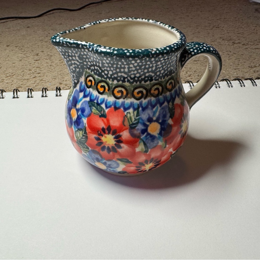 Floral polish pottery creamer cup